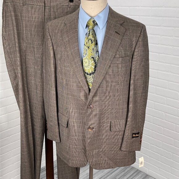 Palm Beach Suit Men 44R 39Wx36L Brown Red Prince Edward Plaid Wool Union USA NWT - Picture 1 of 16